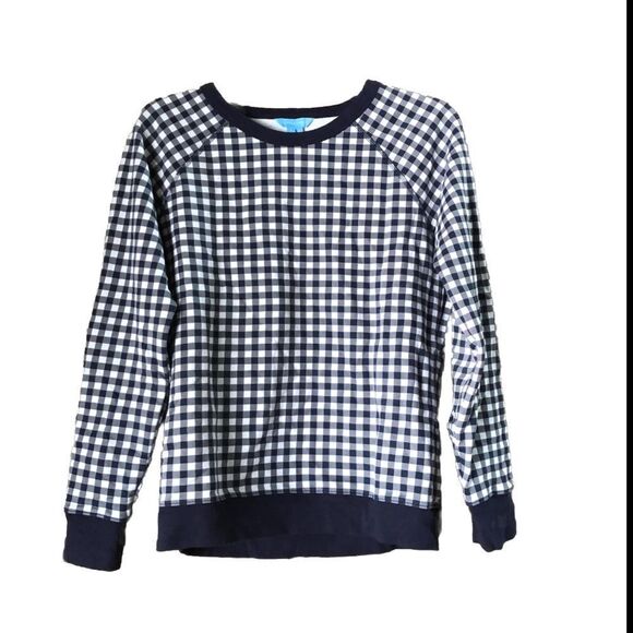 Draper James Natalie Gingham Crew Neck Sweatshirt Navy Blue - S - Picture 1 of 12